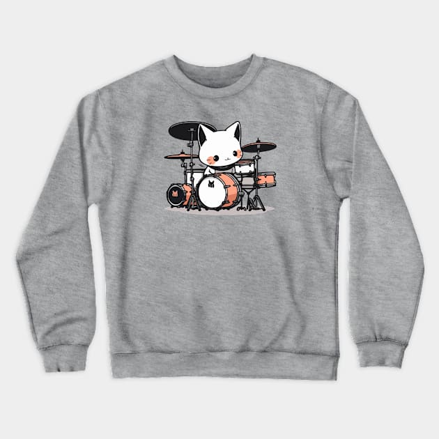 White cat, drum soul Crewneck Sweatshirt by etherElric